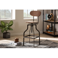Baxton Studio T-14014-Rust-BS Varek Vintage Rustic Industrial Style Wood and Rust-Finished Steel Adjustable Swivel Bar Stool